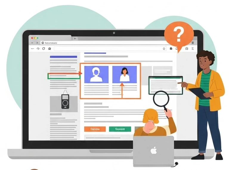 Illustrazione che rappresenta persone effettuando test di accessibilità